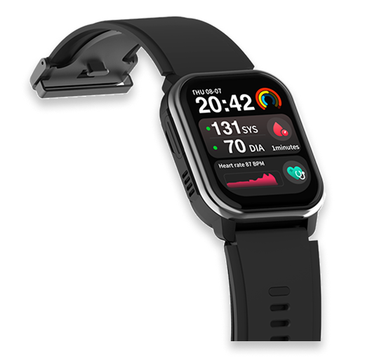 The Vitell health smartwatch showing live readings