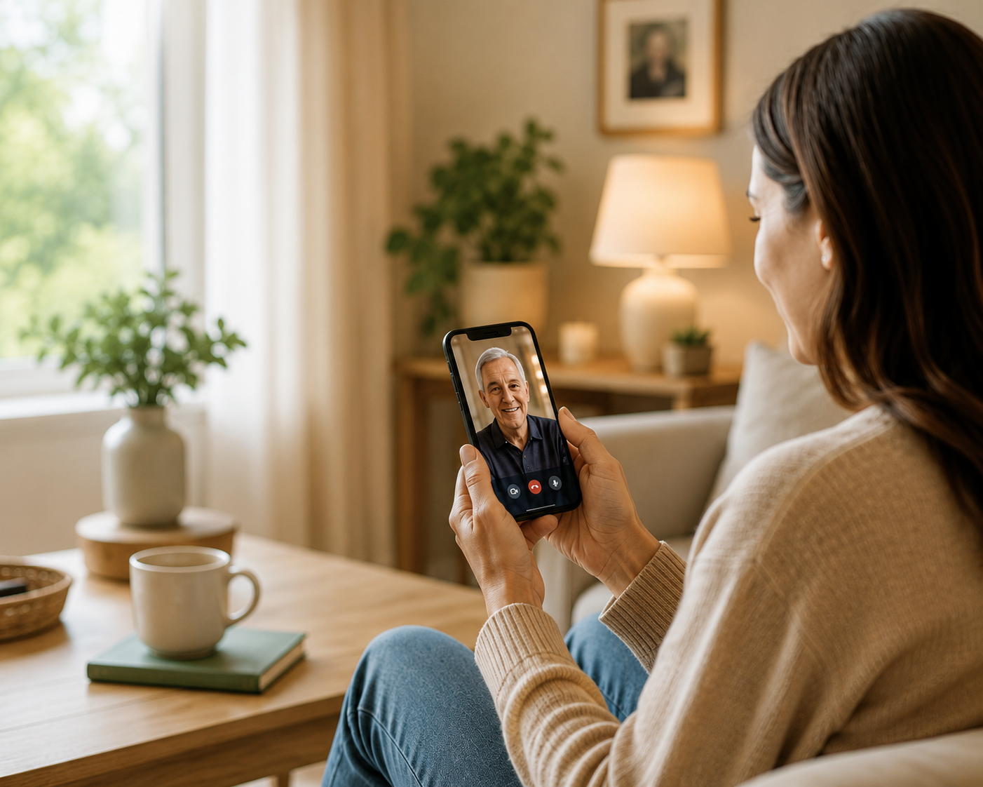 A family member checking in on a video call